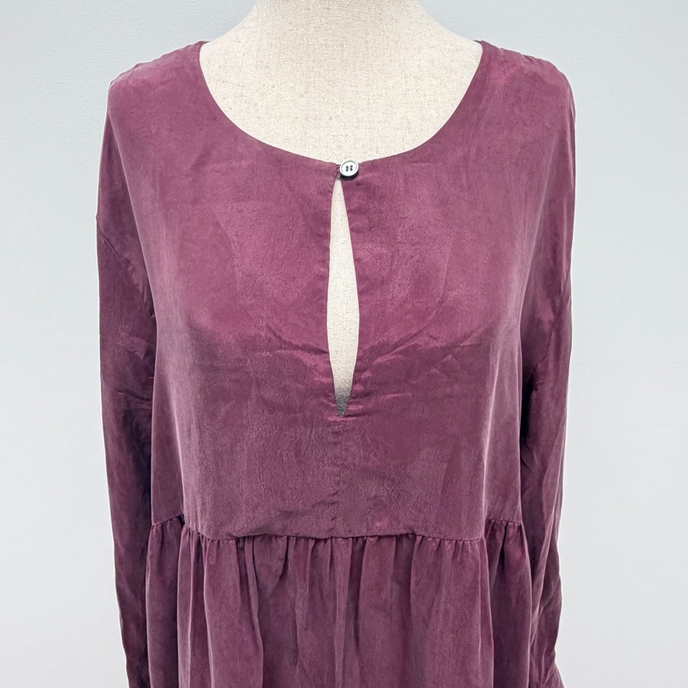 Robert Friedman Long Sleeve Cupro Burgundy Midi Dress Size Small - Picture 3 of 12